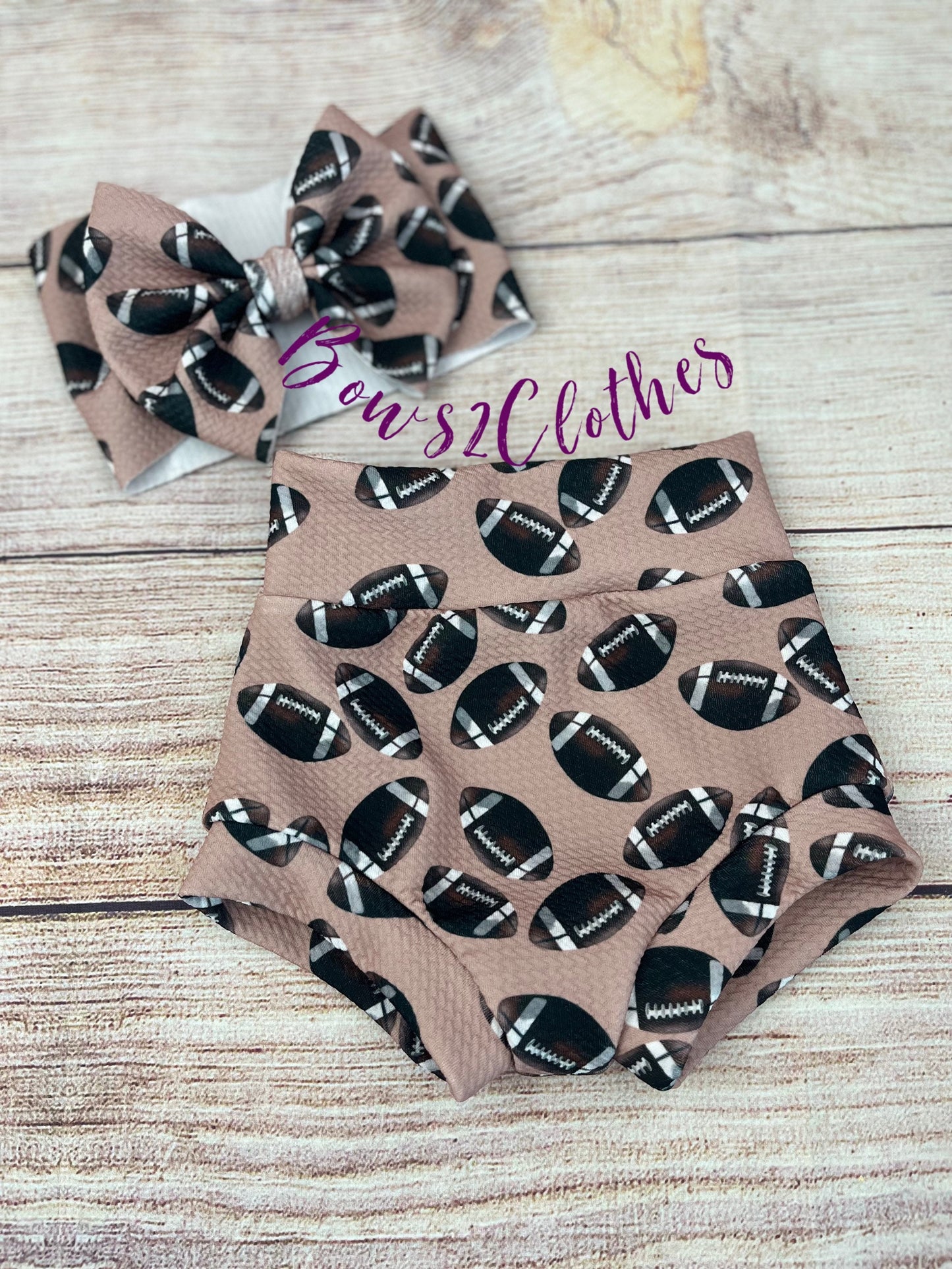 Football High Waisted Bummies/ Baby Girl High Waited Shorts/ Top, Bummies and Bow Headwrap