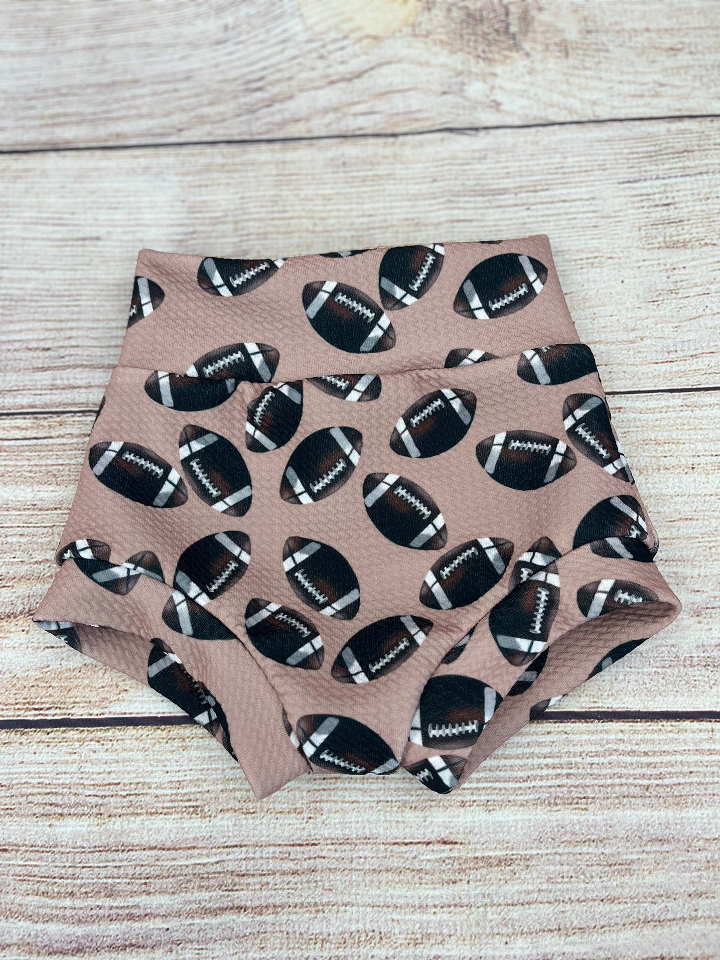 Football High Waisted Bummies/ Baby Girl High Waited Shorts/ Top, Bummies and Bow Headwrap
