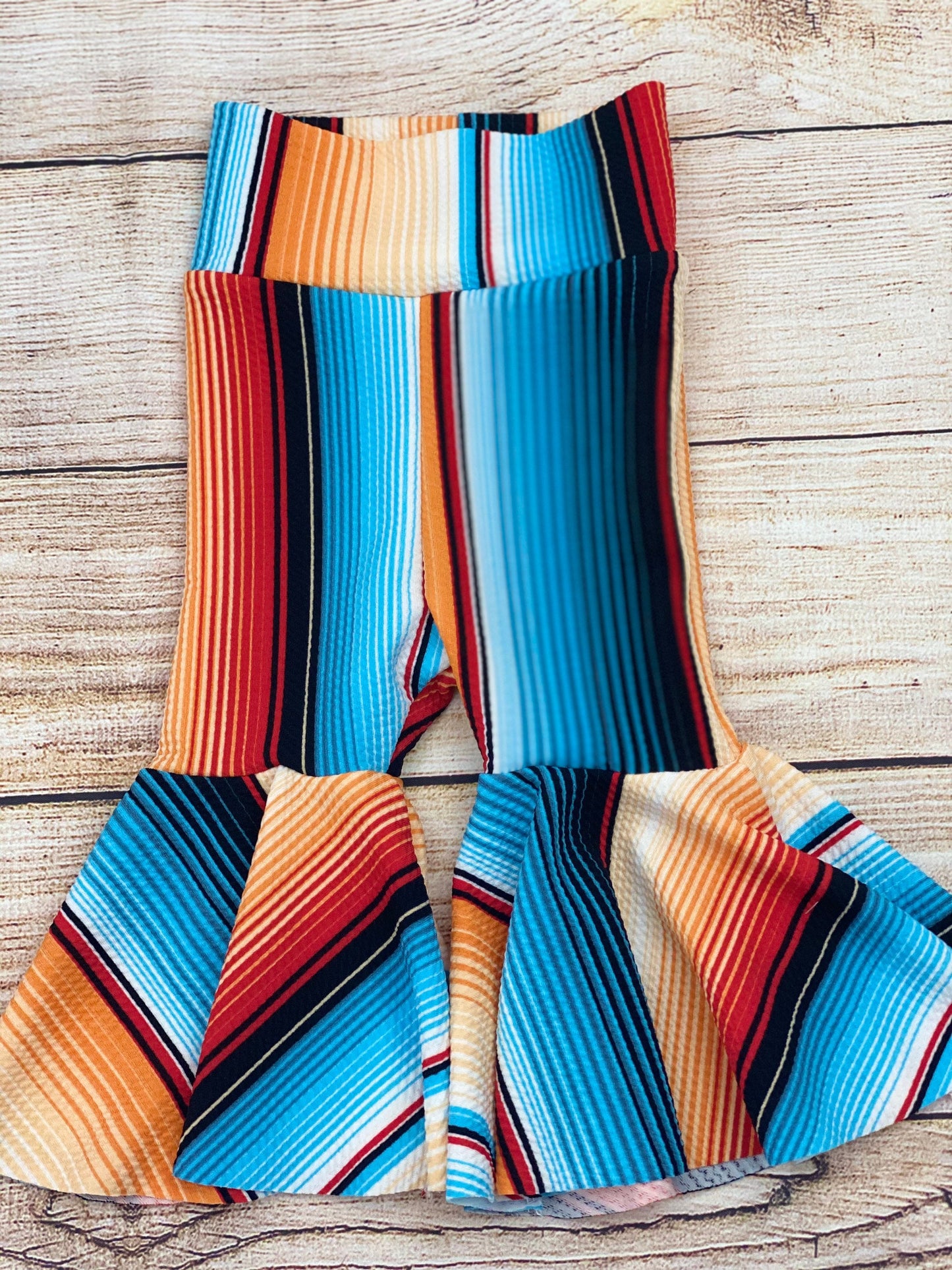 Blue/ Orange Serape Baby Girl Bell Bottoms and Bow Set