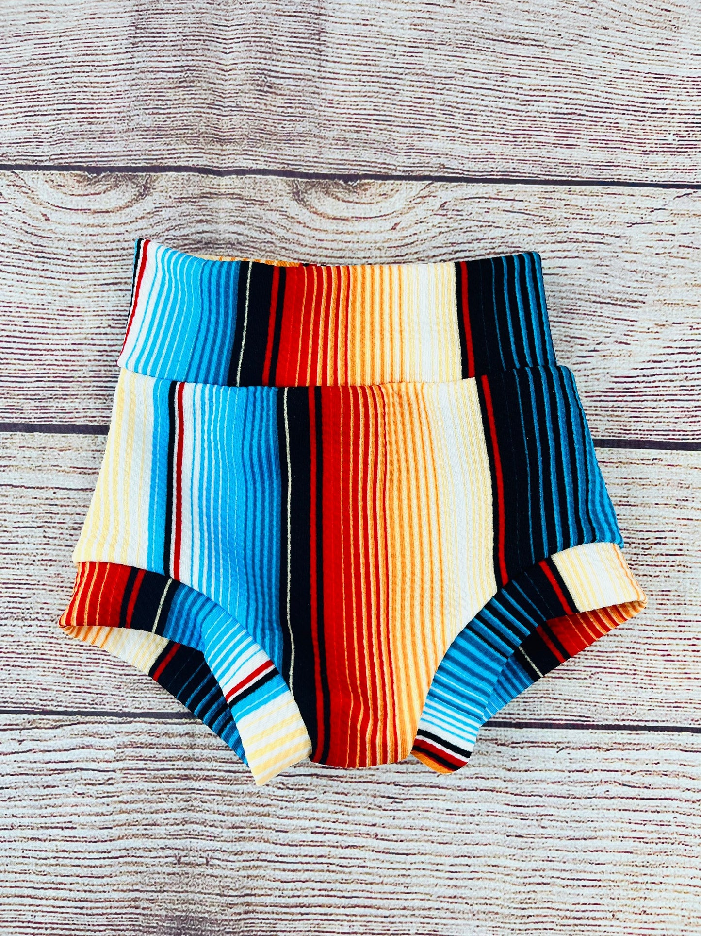 Orange/ Blue Serape Stripe High Waisted Bummies/ Baby Girl High Waisted Shorts/ Bummies and Headwrap Bow Set