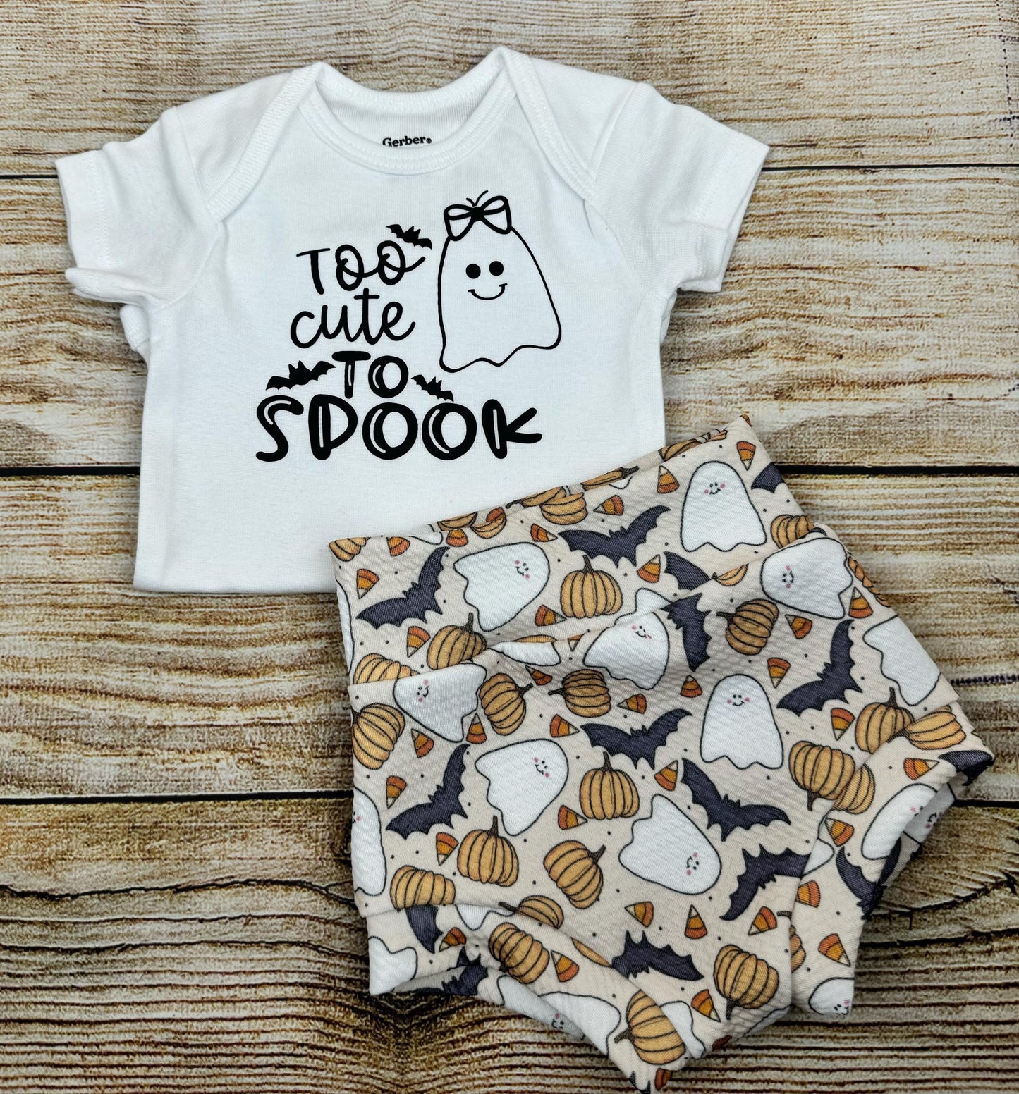 Too Cute to Spook/ Ghost High Waisted Bummies/ Baby Girl High Waisted Shorts/ Bummies and Headwrap Bow Set
