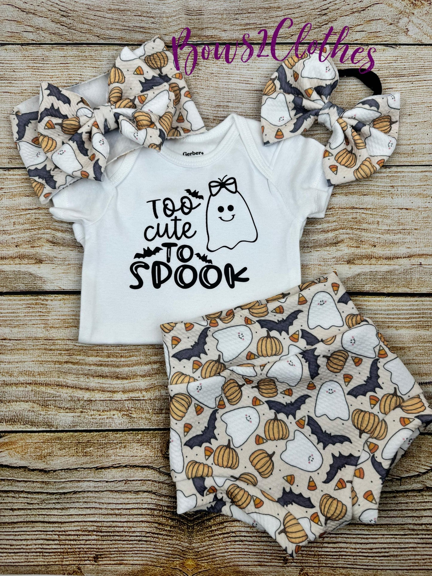 Too Cute to Spook/ Ghost High Waisted Bummies/ Baby Girl High Waisted Shorts/ Bummies and Headwrap Bow Set