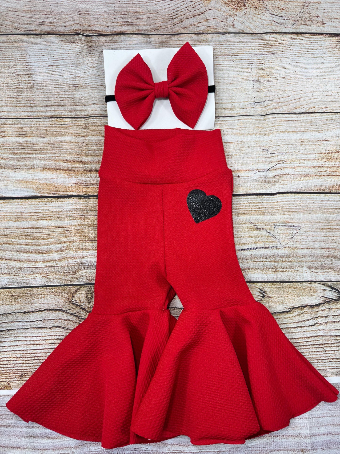 Happy Valentines Day/ Valentines Day Friendship Bracelet Bell Bottoms/ Baby Girl High Waisted Bell Bottoms/ Bodysuit and Headwrap Set