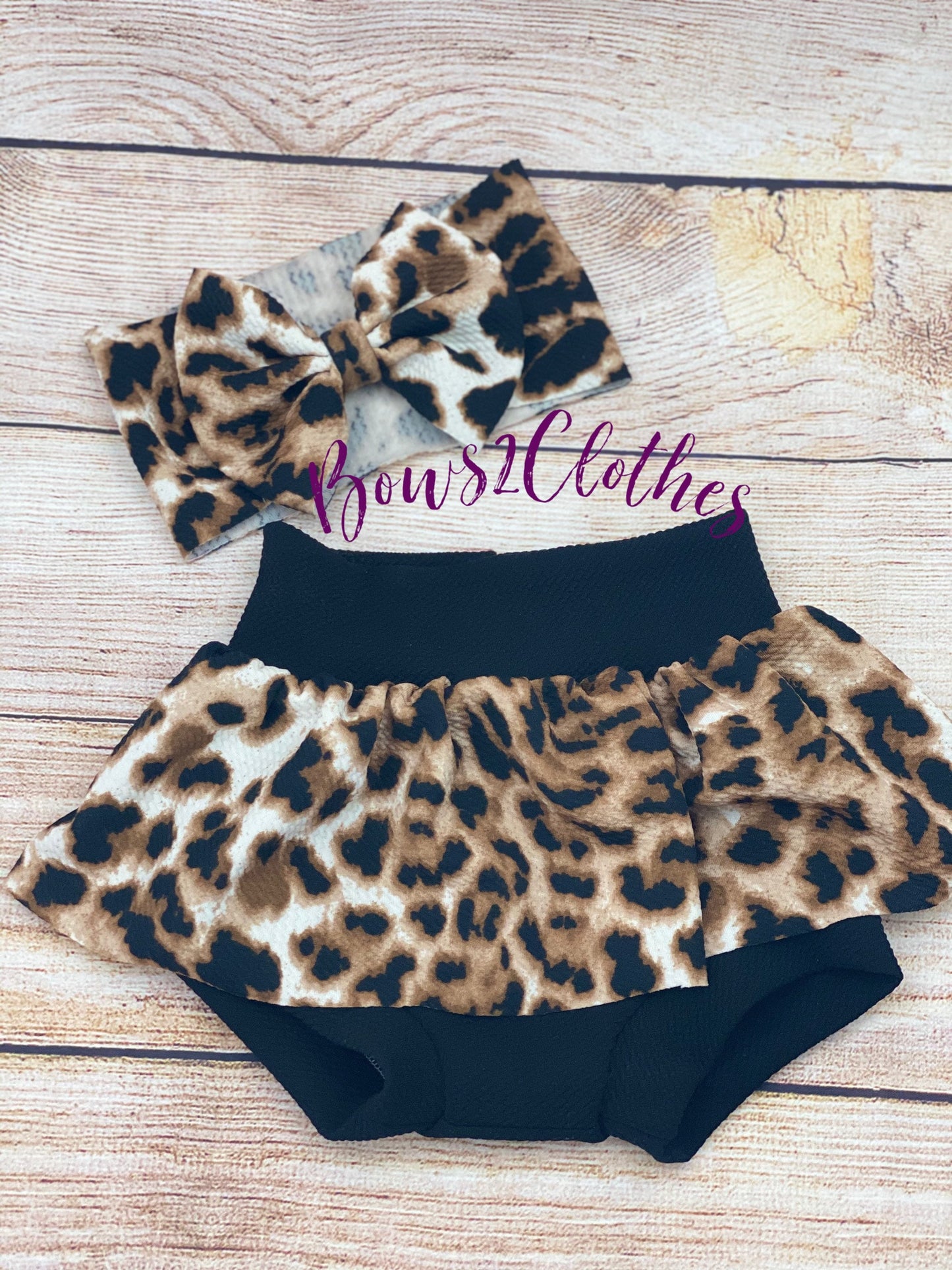 Animal Print/ Leopard High Waisted Bummies/ Baby Girl High Waisted Skirted Bummies and Headwrap Bow Set