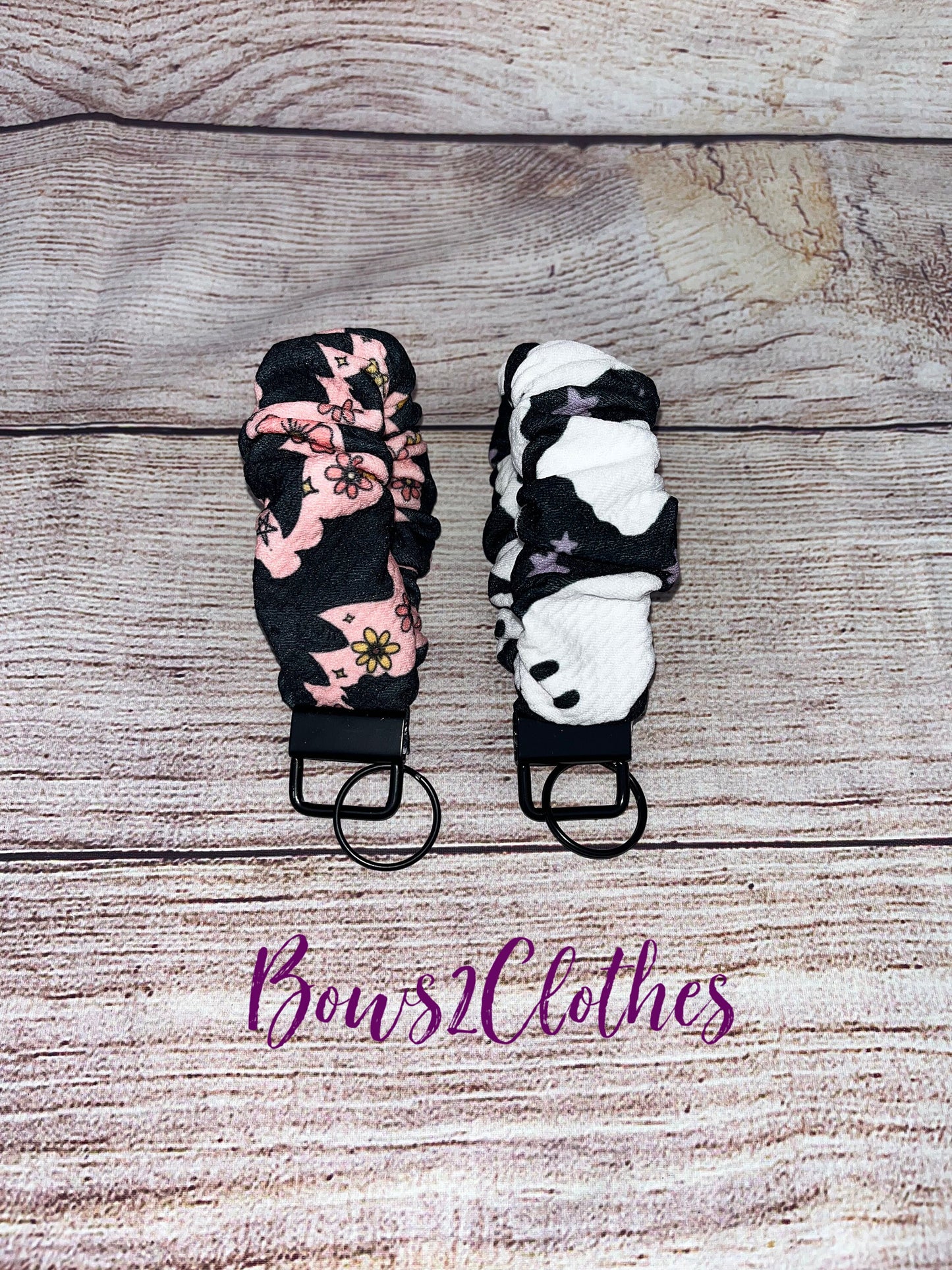 Floral Bats/ Haunted Ghost Scrunchie Key Fob Wristlet/ Wristlet keychain/ Scrunchies