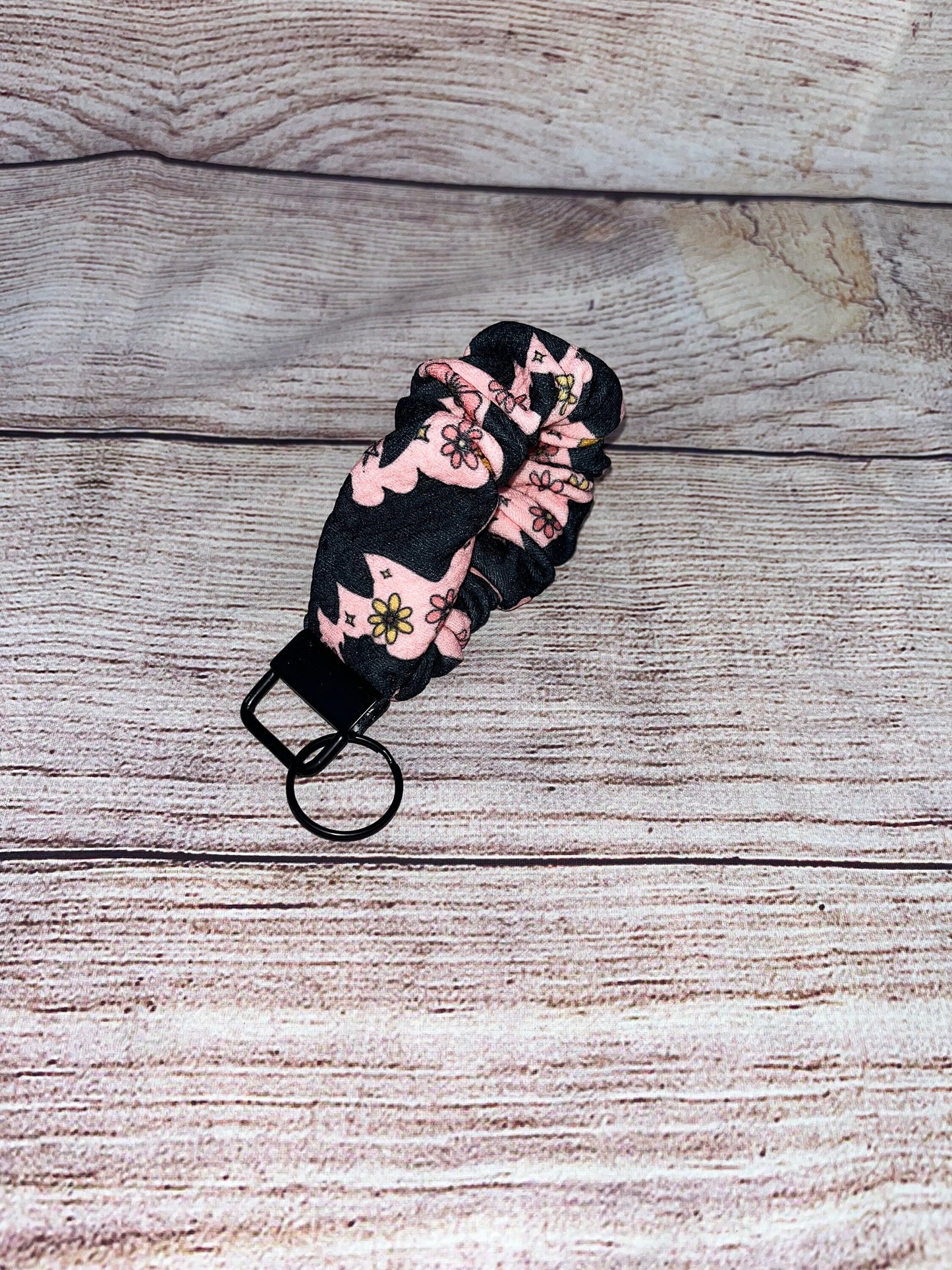 Floral Bats/ Haunted Ghost Scrunchie Key Fob Wristlet/ Wristlet keychain/ Scrunchies